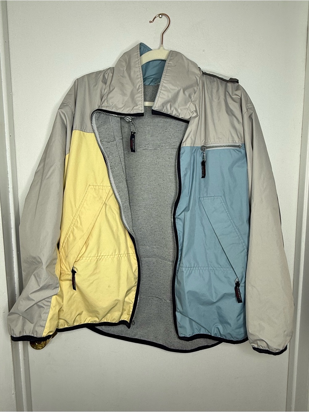 Women's Colorblock Ski Jacket in Light Gray, Pale Blue & Pale Yellow